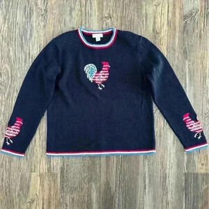 Christopher & Banks Chicken Sweater Medium Red White Blue Patriotic Rooster Y2K